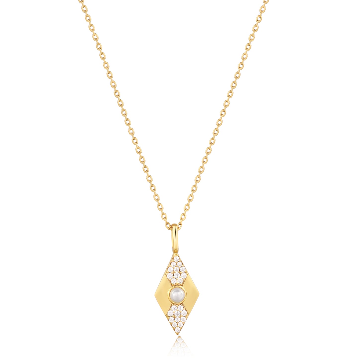 Ania Haie Yellow Gold Plated Pearl Geometric CZ Necklace