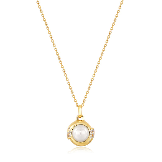 Ania Haie Yellow Gold Plated Pearl & CZ Sphere Necklace