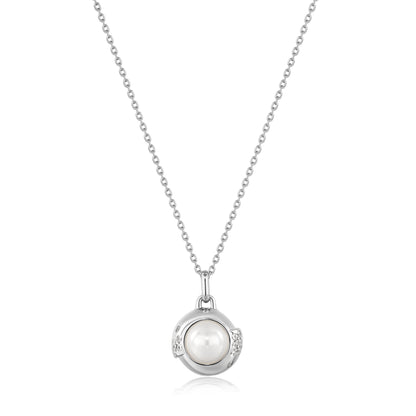 Ania Haie Rhodium Plated Silver Pearl & CZ Sphere Necklace