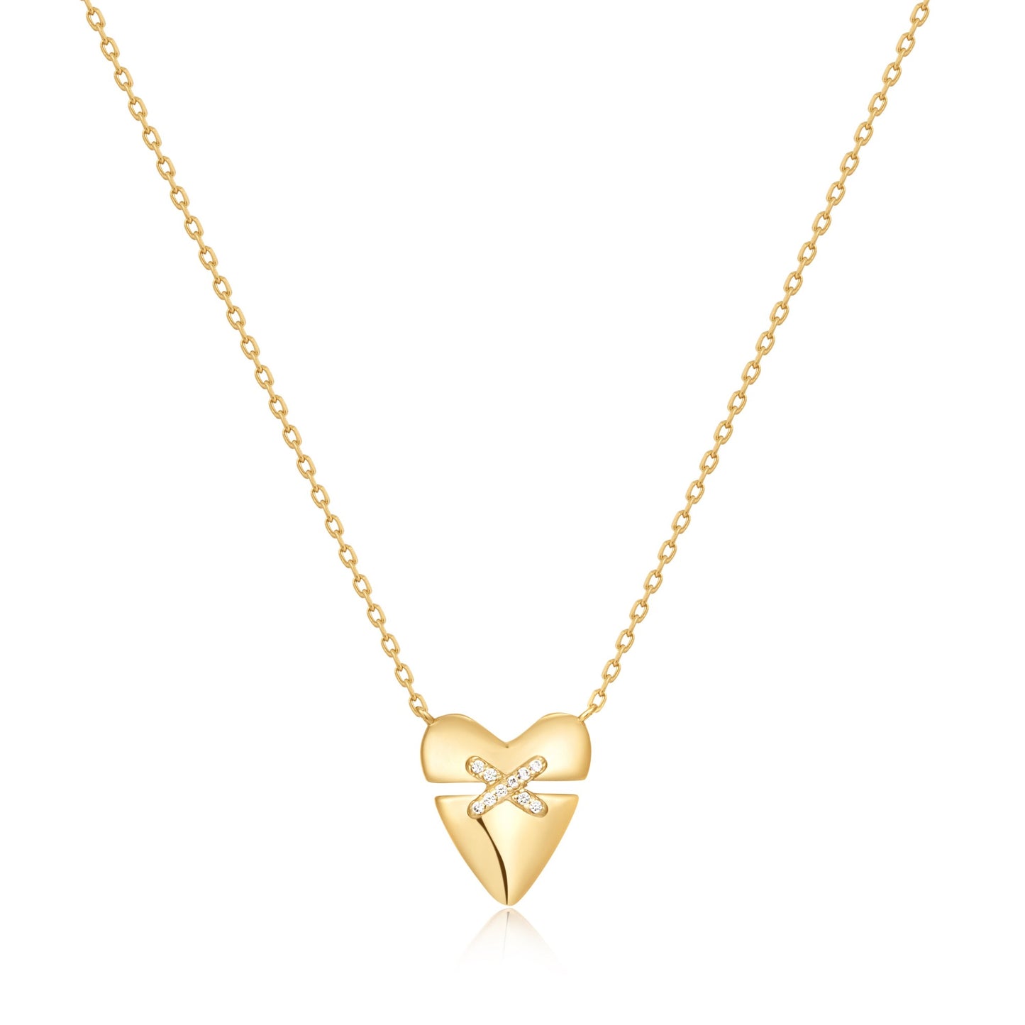 Ania Haie Yellow Gold Plate CZ Heart Kiss Pavé Necklace