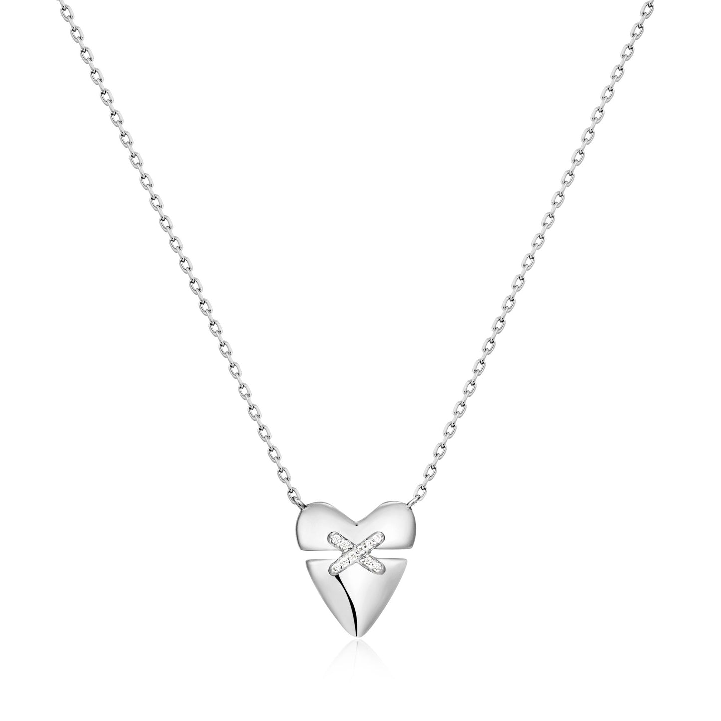 Ania Haie Rhodium Plated Silver CZ Heart Kiss Pavé Necklace