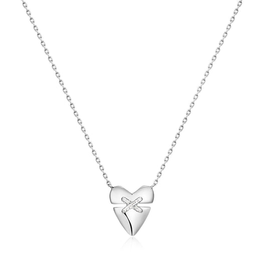 Ania Haie Rhodium Plated Silver CZ Heart Kiss Pavé Necklace