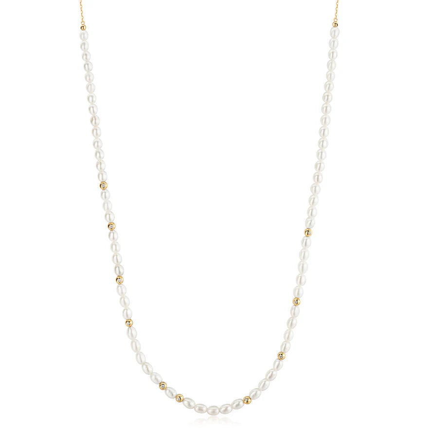 Ania Haie Silver Pearl & White CZ Slider Necklace