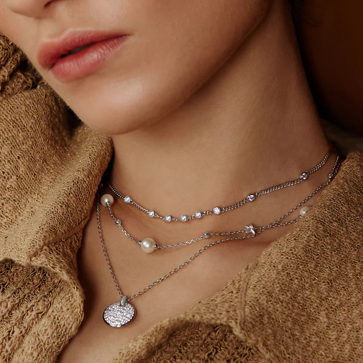 Ania Haie Sterling Silver Multi Station Round Stone Chain Necklace