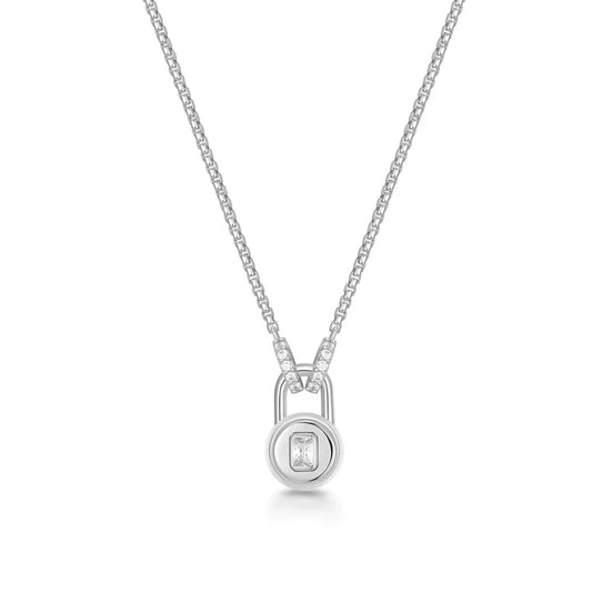 Ania Haie Rhodium Plated Silver Linked Locket CZ Dangle Necklace