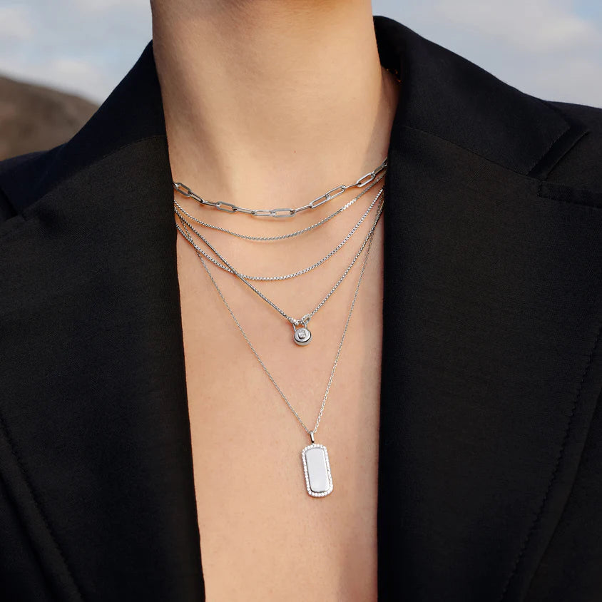 Ania Haie Rhodium Plated Silver Linked Locket CZ Dangle Necklace