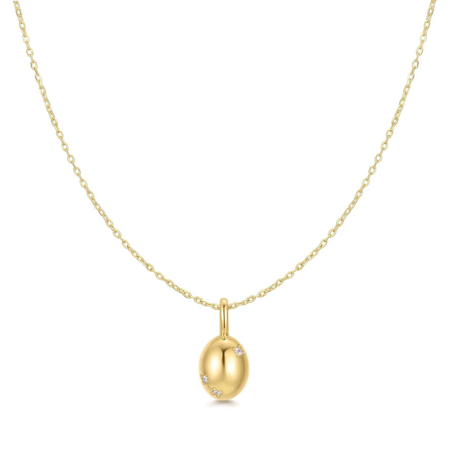 Ania Haie Gold Plated CZ Floral Oval Pendant Necklace