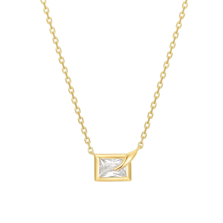 Ania Haie Gold Plated Sparkling Bezel Set Cube Necklace