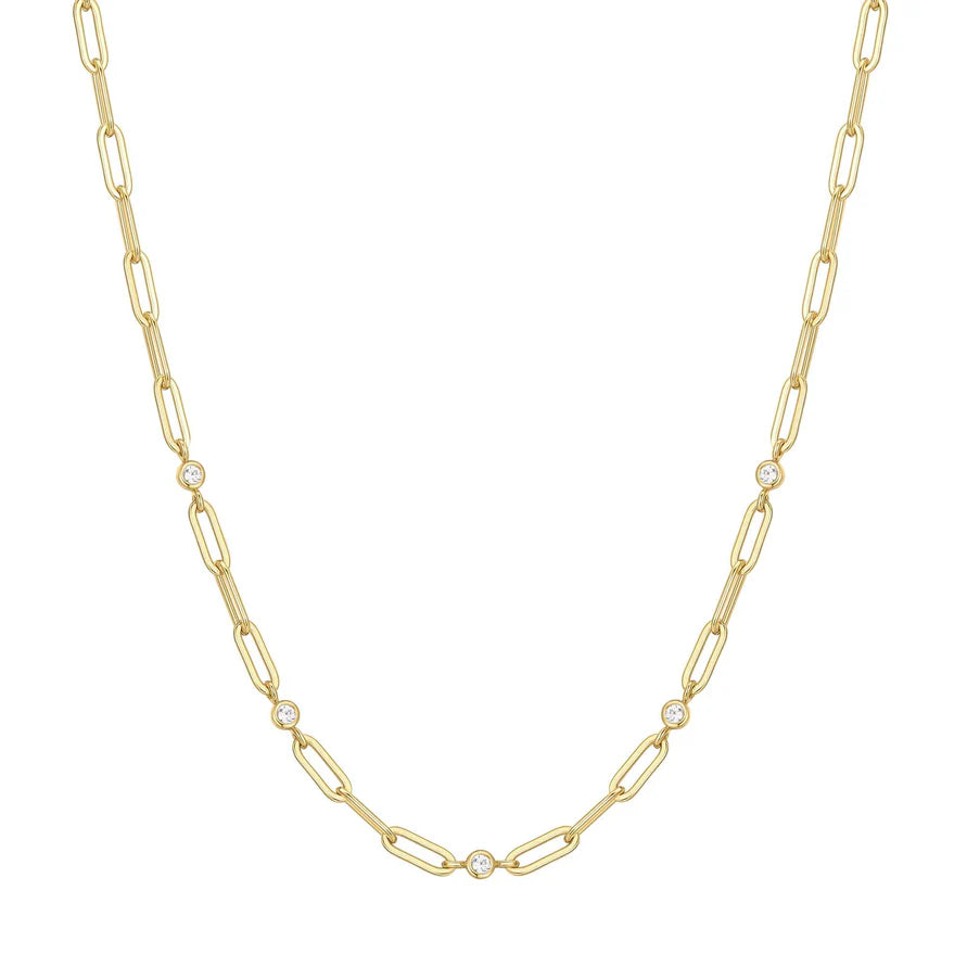 Ania Haie Gold Plate CZ Bezel Set Station Paperclip Chain Necklace