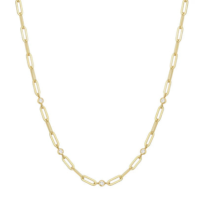 Ania Haie Gold Plate CZ Bezel Set Station Paperclip Chain Necklace