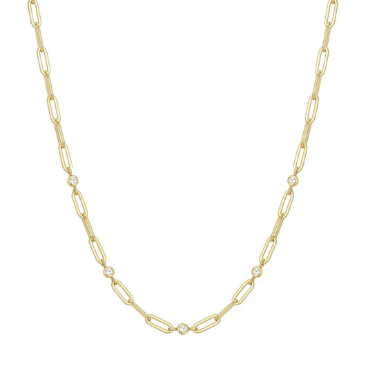 Ania Haie Gold Plate CZ Bezel Set Station Paperclip Chain Necklace