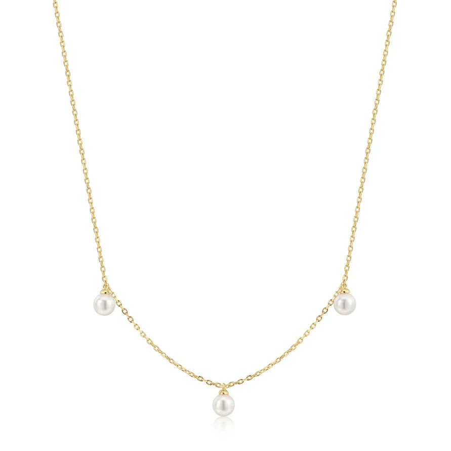Ania Haie Gold Plate Triple Shell Pearl Station Necklace