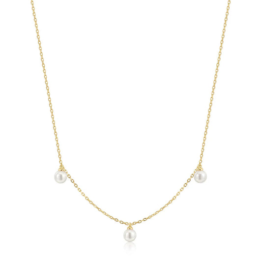 Ania Haie Gold Plate Triple Shell Pearl Station Necklace