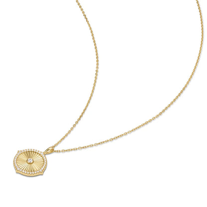 Ania Haie Gold Plated CZ Diamond-Cut Sunny Disc Necklace