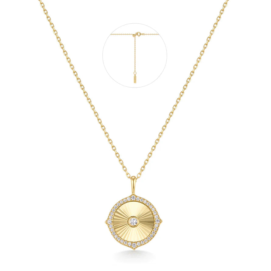 Ania Haie Gold Plated CZ Diamond-Cut Sunny Disc Necklace