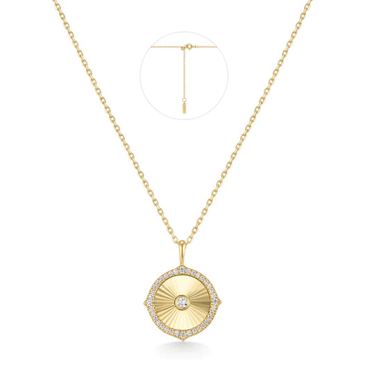 Ania Haie Gold Plated CZ Diamond-Cut Sunny Disc Necklace