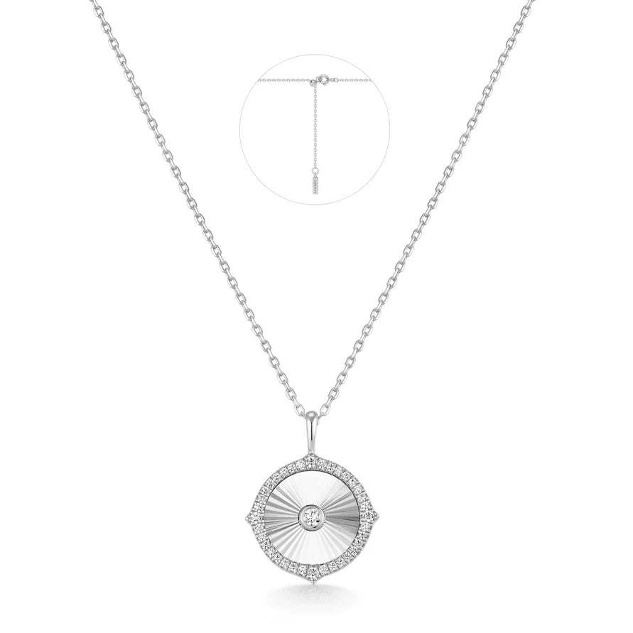 Ania Haie Sterling Silver Diamond Cut CZ Sunny Disc Pendant Necklace