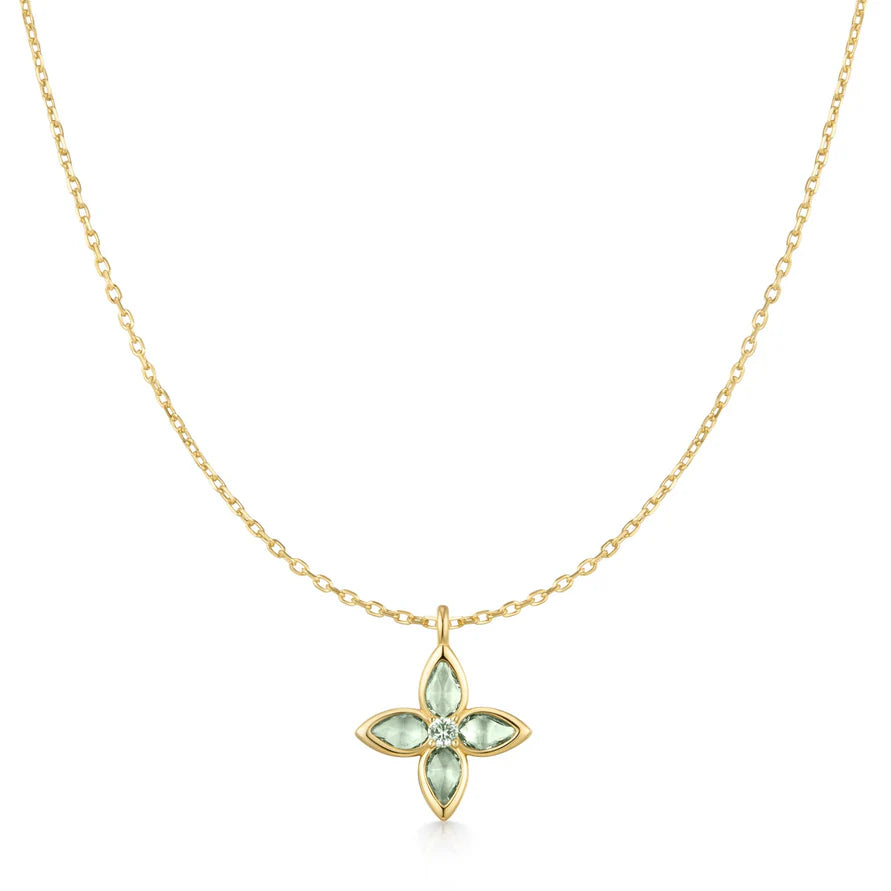 Ania Haie Gold Plated CZ Mint Green Lucky Clover Pendant Necklace
