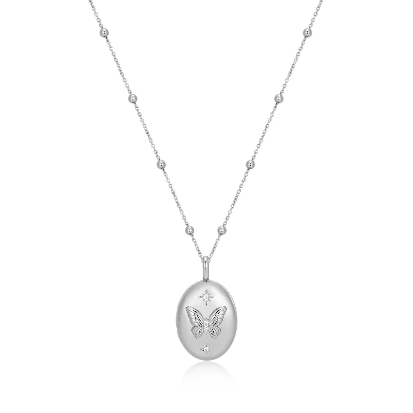 Ania Haie Sterling Silver Butterfly CZ Locket Necklace