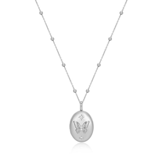 Ania Haie Sterling Silver Butterfly CZ Locket Necklace