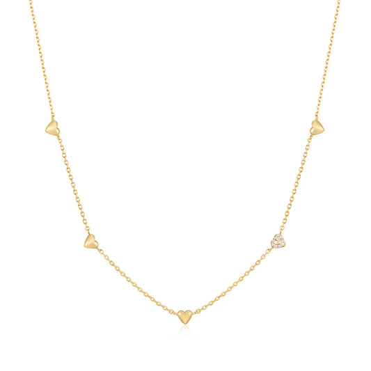 Ania Haie Yellow Gold Plate CZ Pavé Puffed Heart Station Necklace