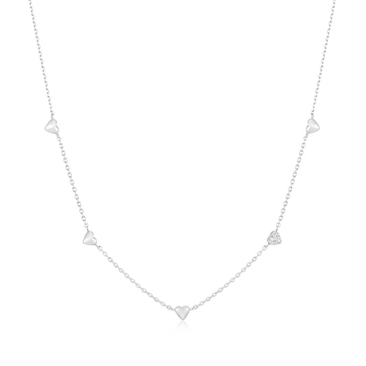 Ania Haie Sterling Silver CZ Pavé Puffed Heart Station Necklace