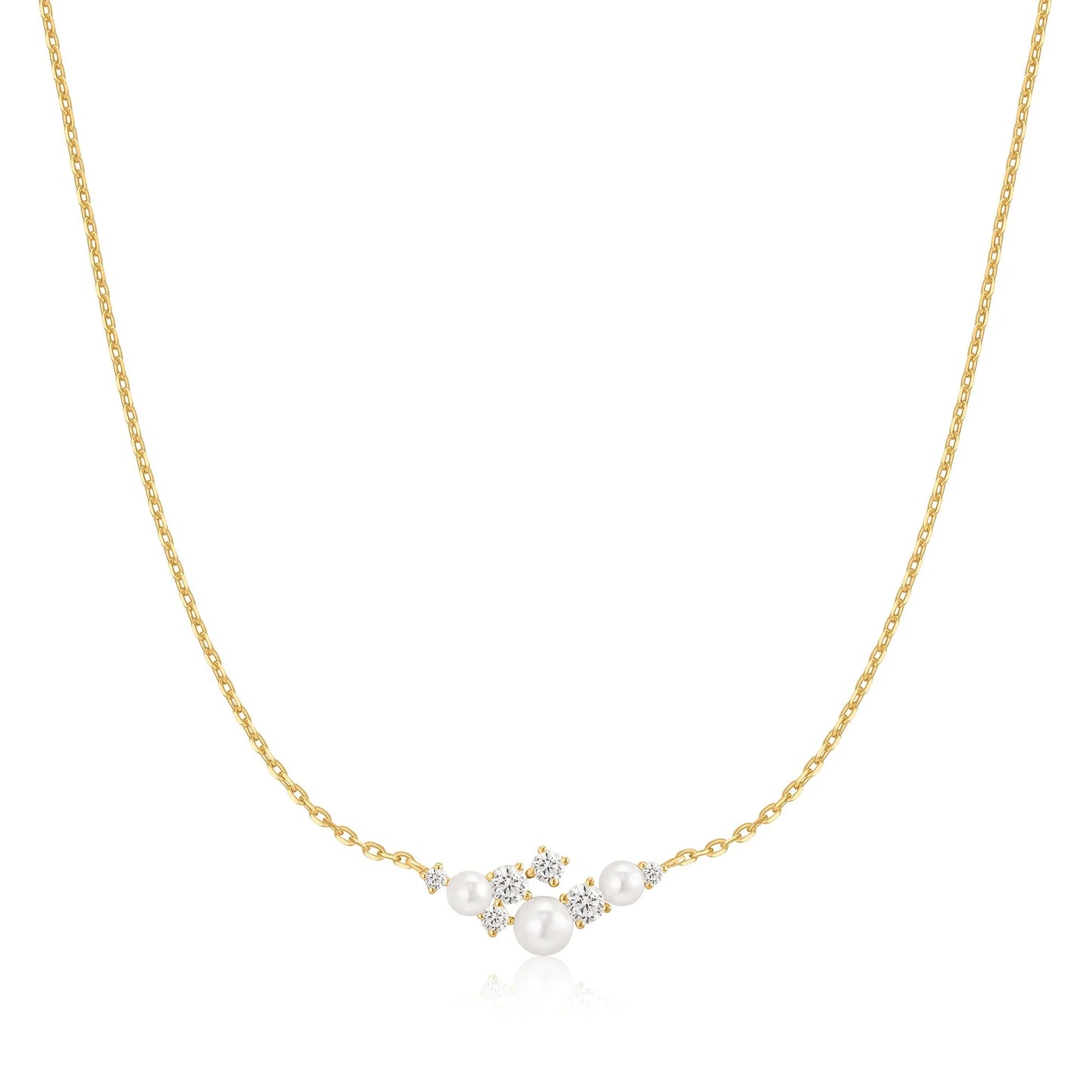 Ania Haie Yellow Gold Plate CZ & Shell Pearl Cluster Necklace