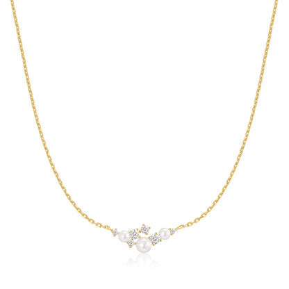 Ania Haie Yellow Gold Plate CZ & Shell Pearl Cluster Necklace