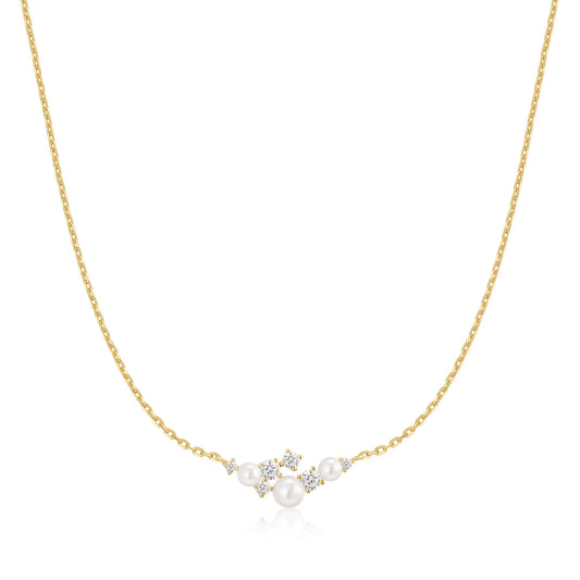Ania Haie Yellow Gold Plate CZ & Shell Pearl Cluster Necklace
