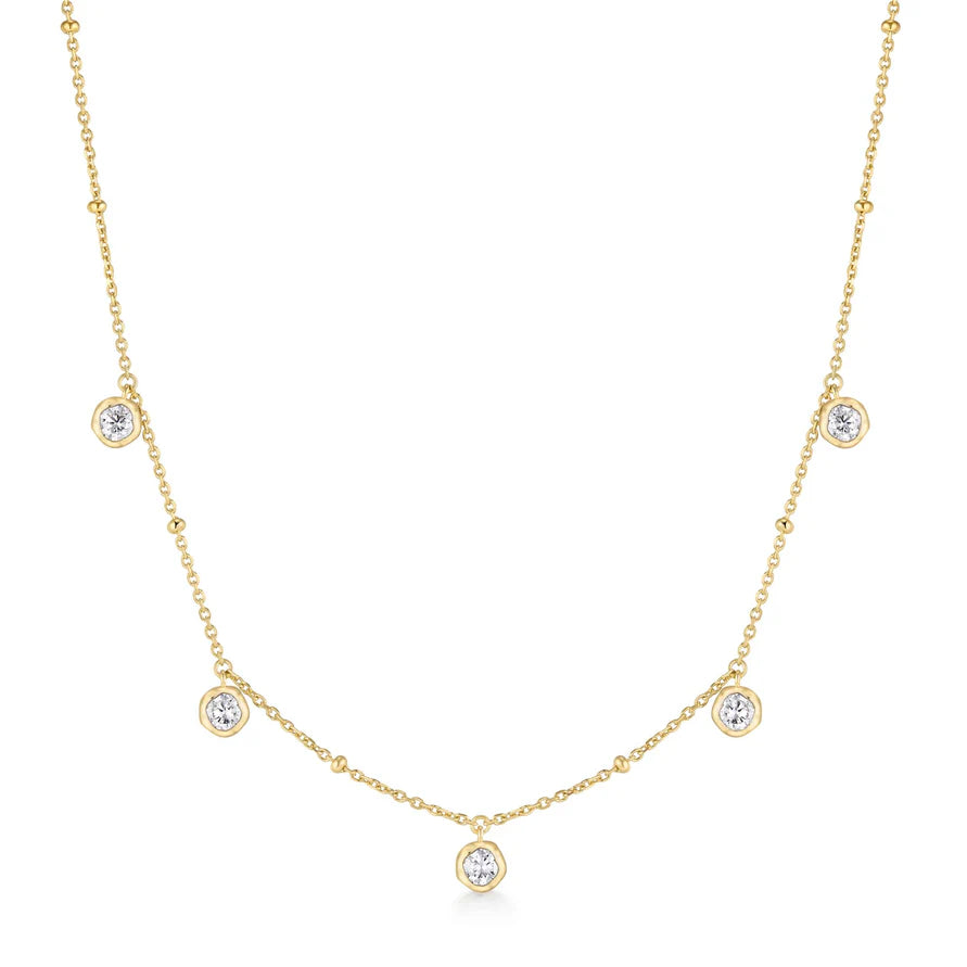 Ania Haie Gold Plated Molten Bezel Set Droplet Station Necklace