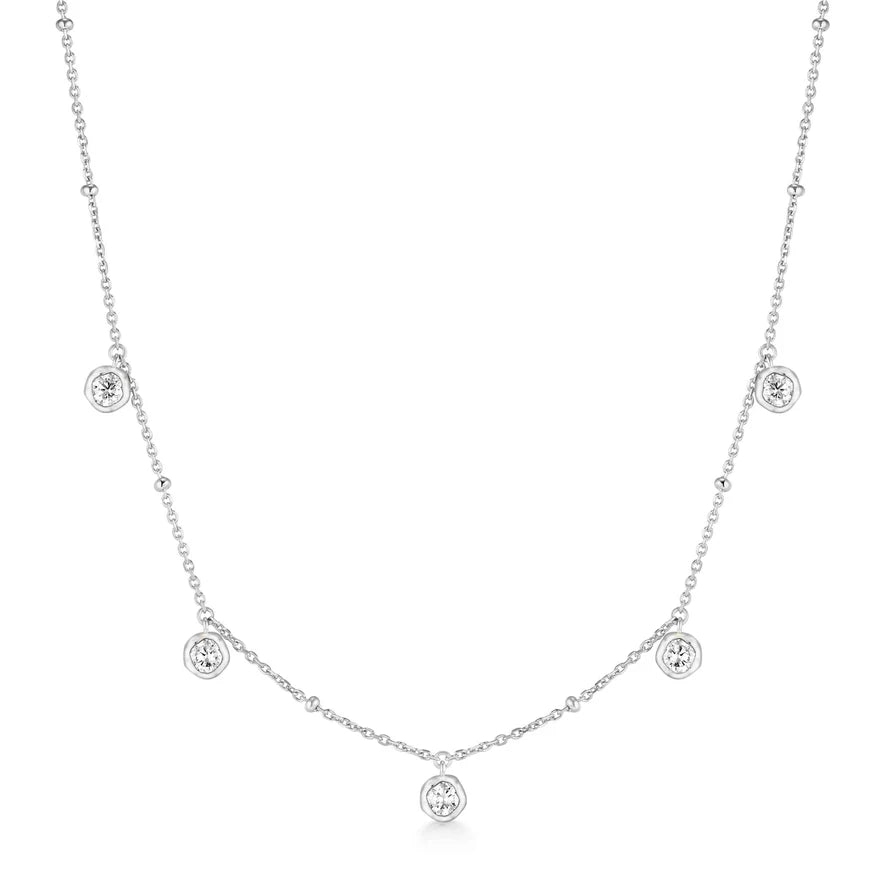 Ania Haie Silver Molten Bezel Set Droplet Station Necklace