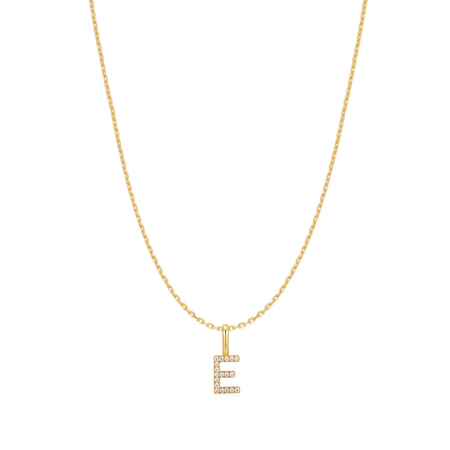 Ania Haie Gold Plated CZ Letter 'E' Initial Necklace