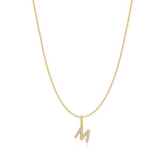 Ania Haie Gold Plated CZ Letter 'M' Initial Necklace
