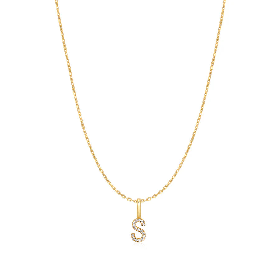 Ania Haie Gold Plated CZ Letter 'S' Initial Necklace
