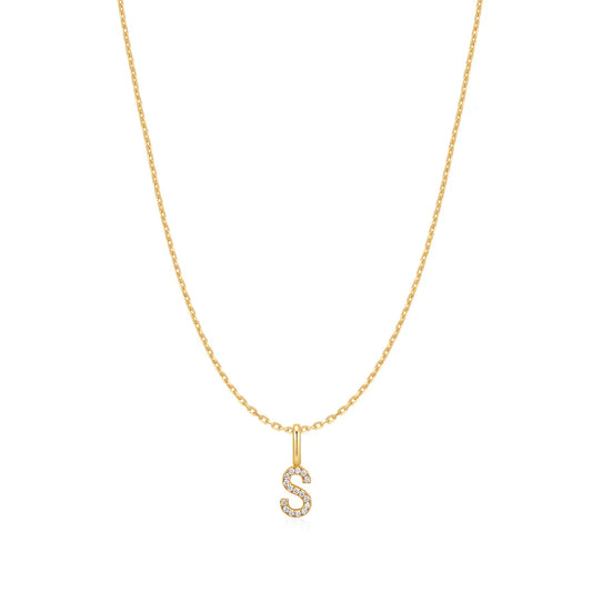 Ania Haie Gold Plated CZ Letter 'S' Initial Necklace