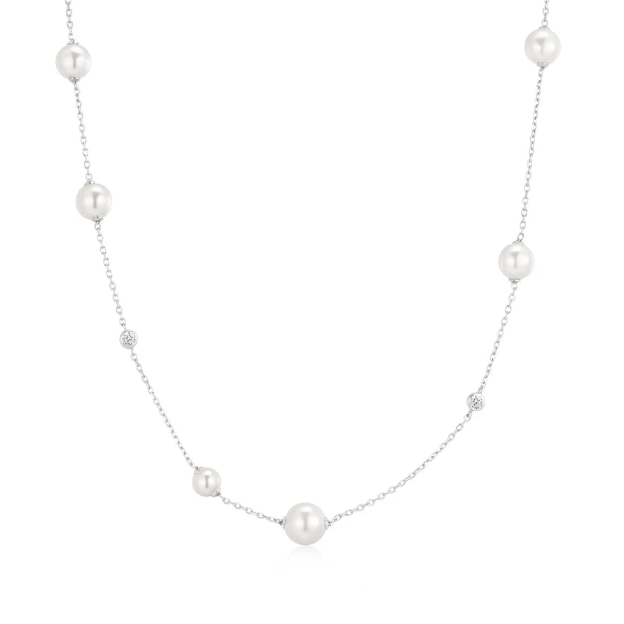 Ania Haie Silver Asymmetric CZ & Shell Pearl Station Necklace