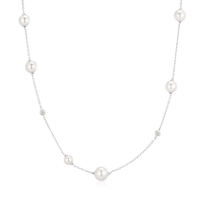 Ania Haie Silver Asymmetric CZ & Shell Pearl Station Necklace