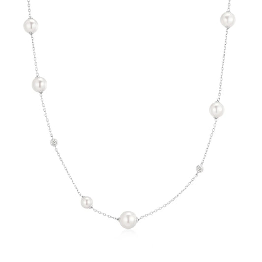 Ania Haie Silver Asymmetric CZ & Shell Pearl Station Necklace
