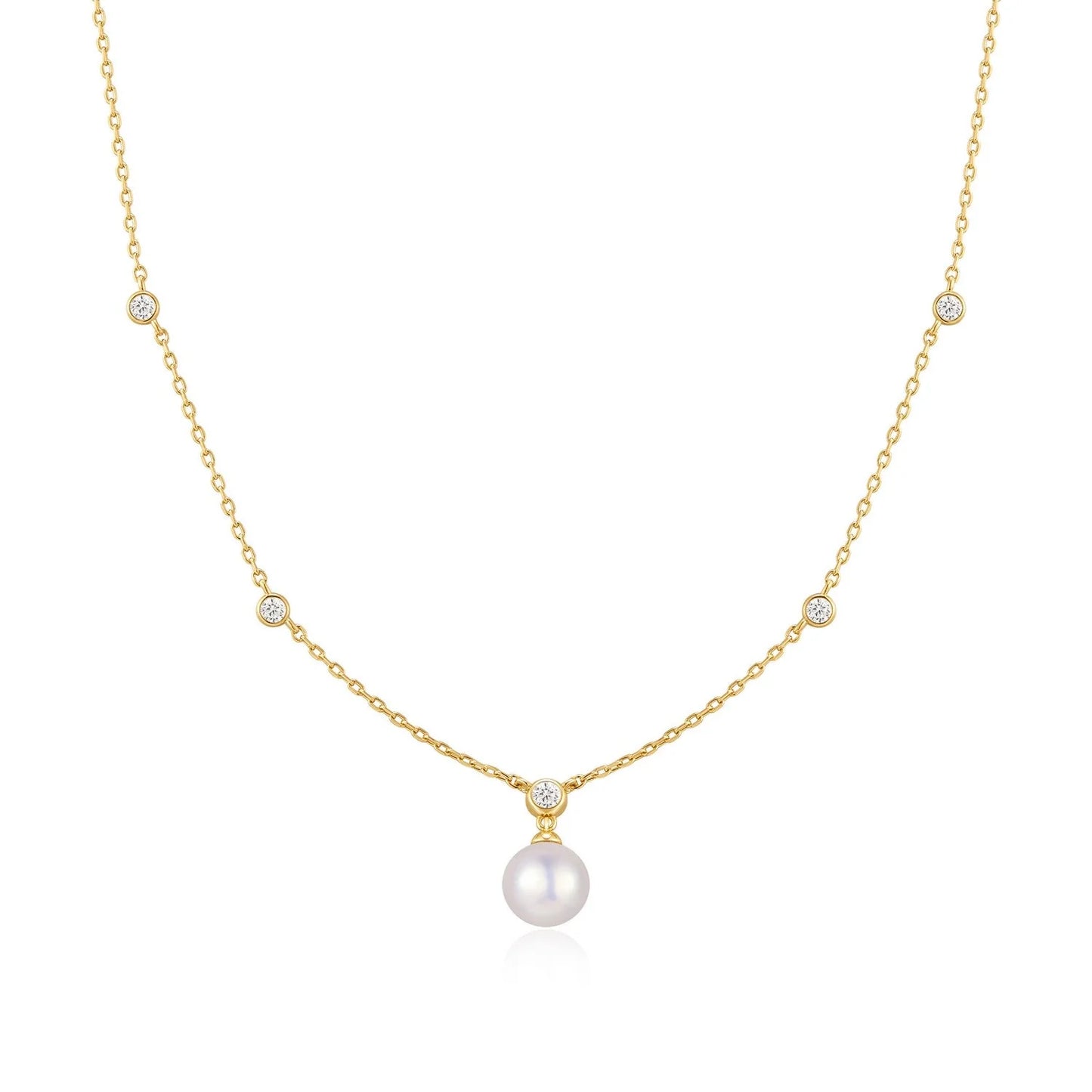 Ania Haie Yellow Gold Plate CZ Bezel Set Station & Shell Pearl Pendant Necklace