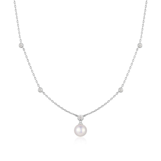 Ania Haie Silver CZ Bezel Set Station & Shell Pearl Pendant Necklace