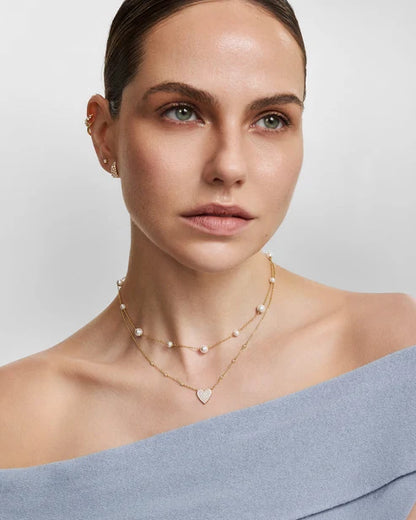 Ania Haie Yellow Gold Plate Alternating Shell Pearl Station Necklace