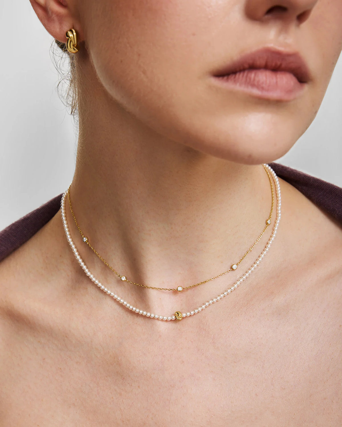 Ania Haie Yellow Gold Plate Twist & Glass Pearl Beaded Necklace
