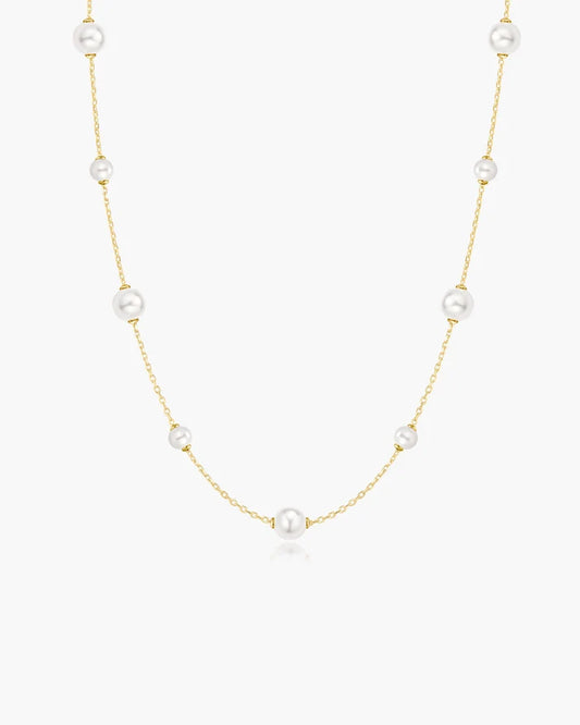 Ania Haie Yellow Gold Plate Alternating Shell Pearl Station Necklace
