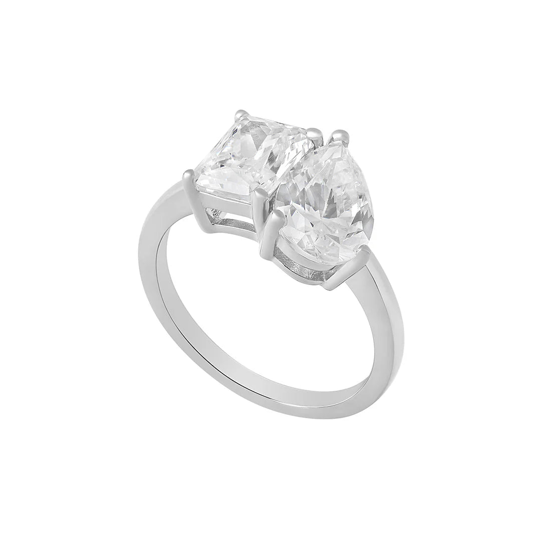 Sterling Silver Rectangle & Pear CZ Ring
