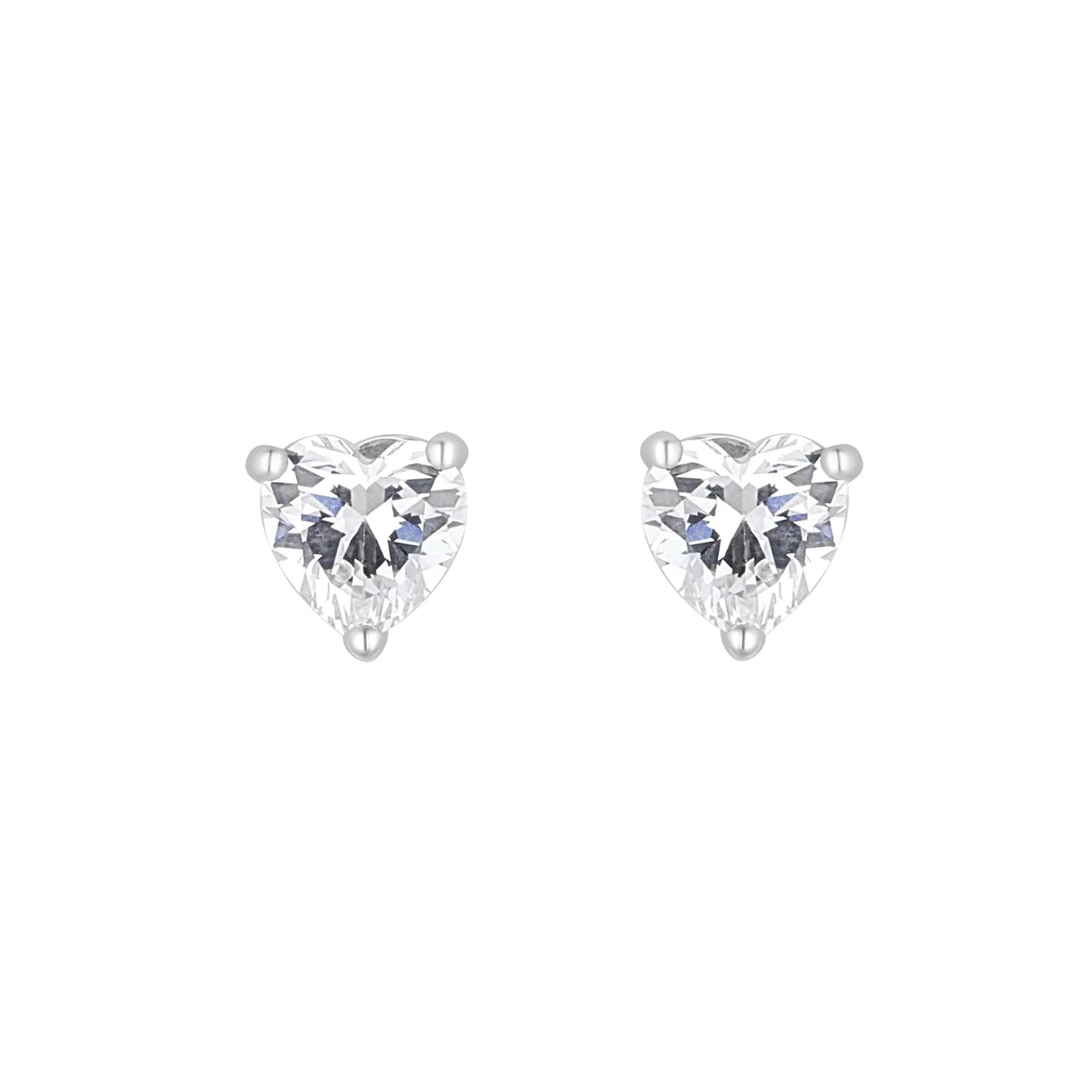 Sterling Silver Heart Shaped CZ Stud Earrings