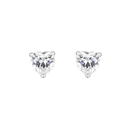 Sterling Silver Heart Shaped CZ Stud Earrings