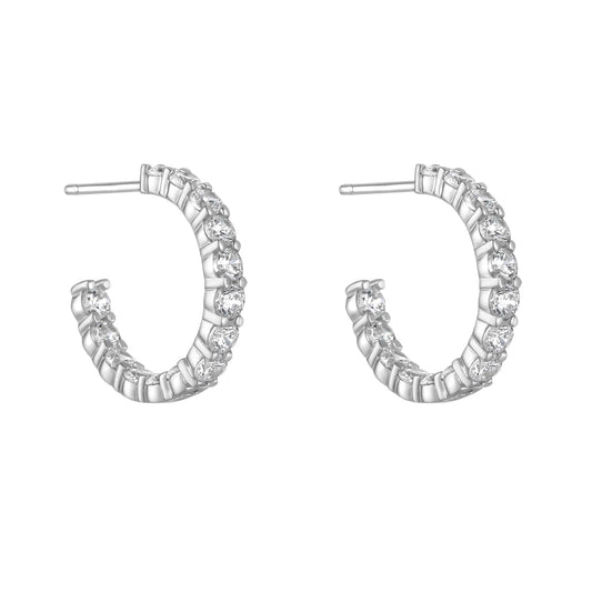 Sterling Silver CZ 20mm Hoop Earrings