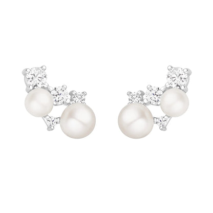 Sterling Silver CZ & Pearl Climber Stud Earrings