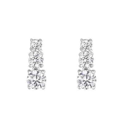 Sterling Silver Triple Cubic Zirconia Claw Set Earrings