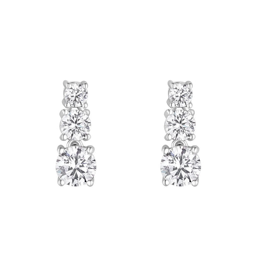 Sterling Silver Triple Cubic Zirconia Claw Set Earrings